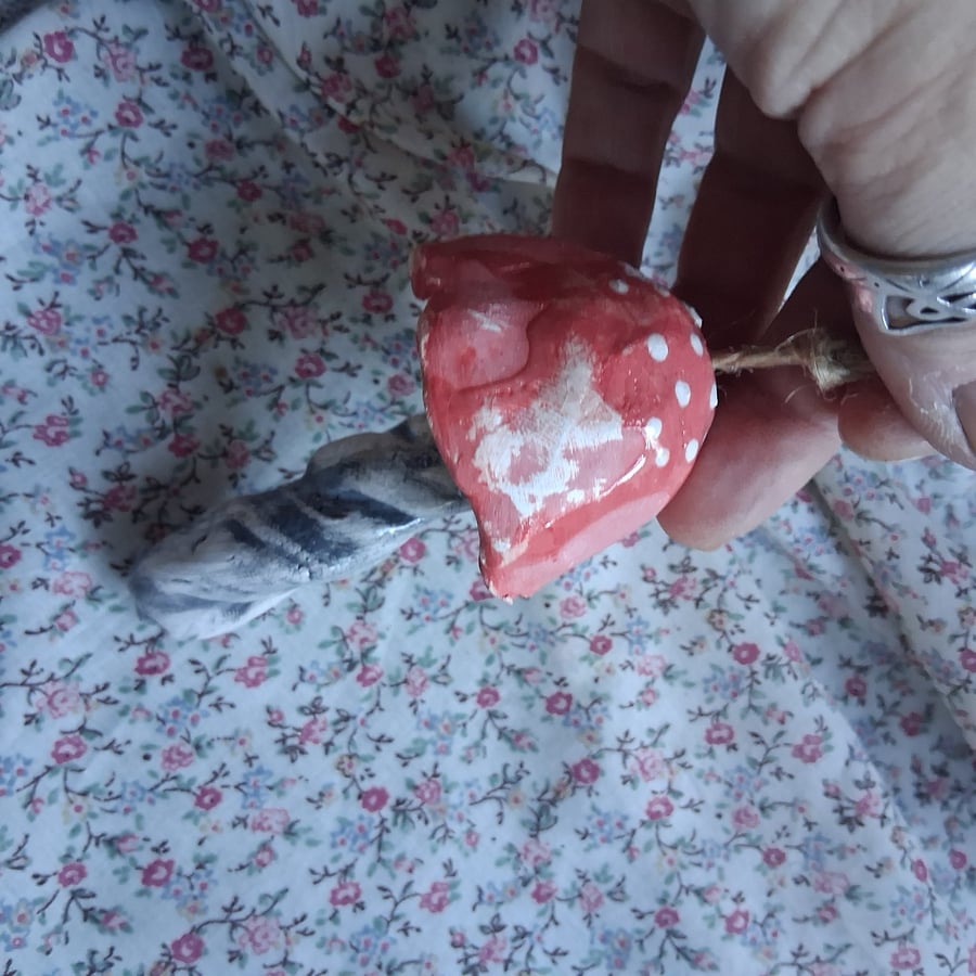 ceramic hanging mushroom red large