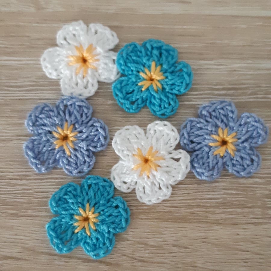 Crochet Forget Me Not flowers- Embellishments- Cardmaking- Sewing crafts