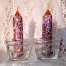 2 pack beeswax decorated candles, natural dry flowers, 10 cm.