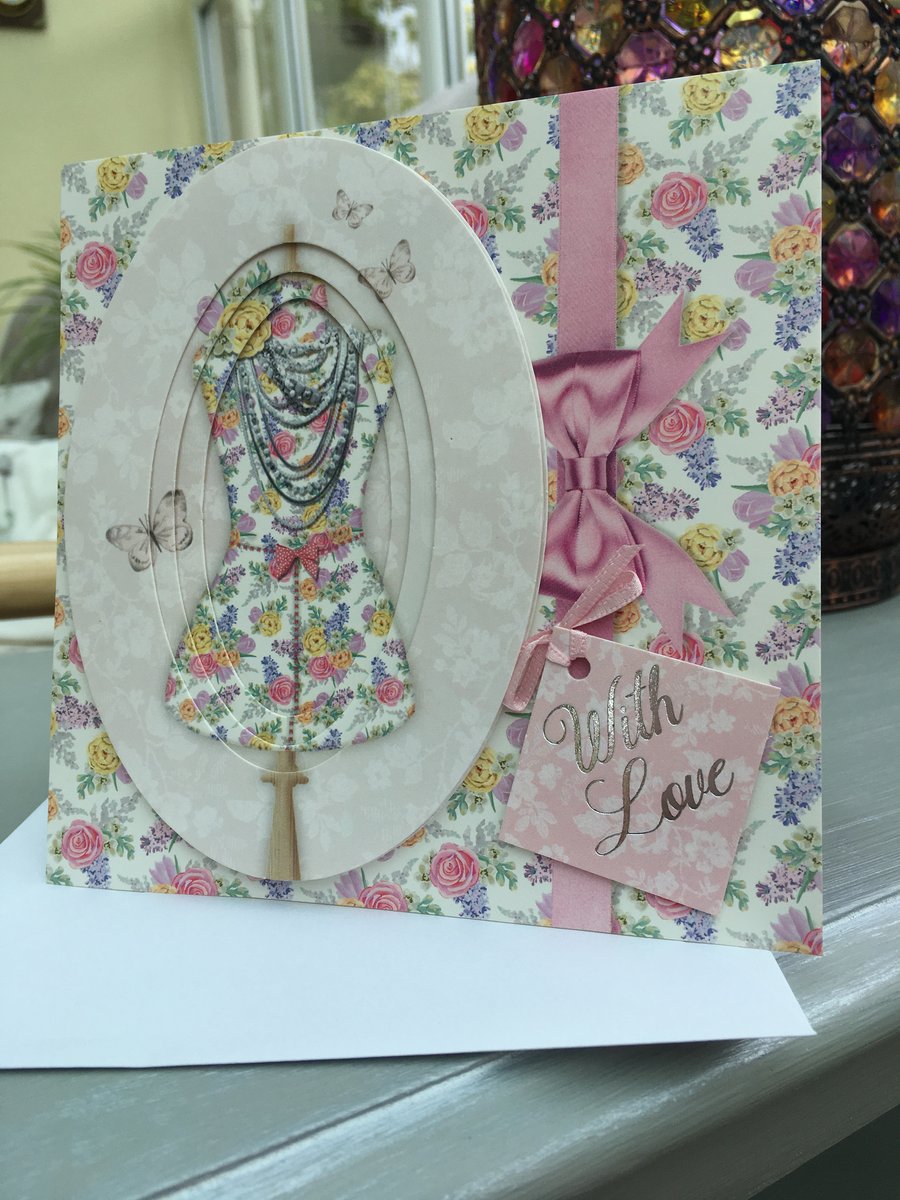 Floral dressmakers mannequin layered birthday card 