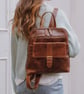 Brown Leather Backpack with Front Pocket