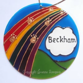 Hand painted pet memorial Rainbow Bridge suncatcher decoration