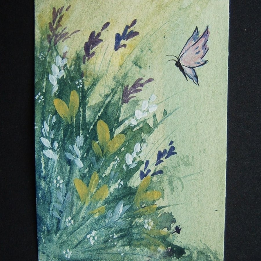 floral butterfly art aceo painting watercolour ref 232
