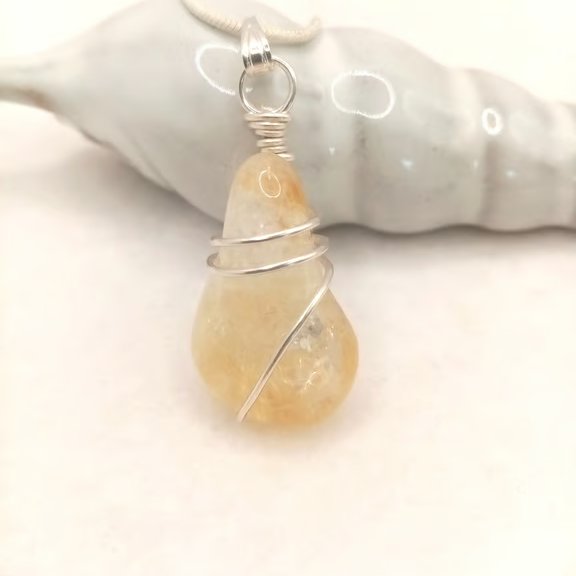 Citrine Tumble Stone Necklace, Citrine Necklace, Gemstone Necklace