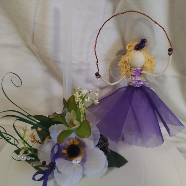 Bespoke Handmade Fairy Doll with beautiful Purple Dress on stand  