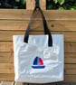 Upcycled Sailcloth Tote Bag with Black Handles - Eco-Friendly Everyday Shopper