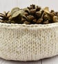 Hand Knitted cotton bowl - cream with gold thread - Image 1