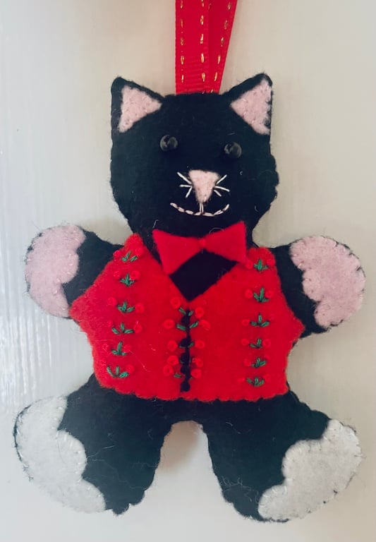 Felt Christmas Cat hanging decoration 