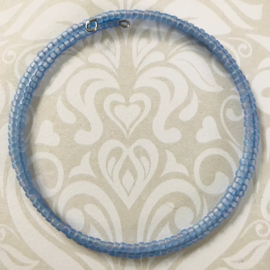 Matt Blue Seed Beaded Memory Wire Bracelet