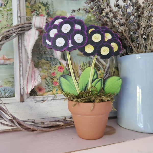 Wooden Auricula Flower Decoration, Floral Home Decor Gift for Spring