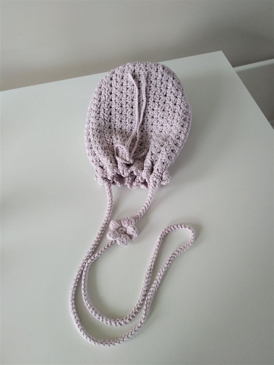 Crochet crossbody bag, handmade, pale lilac