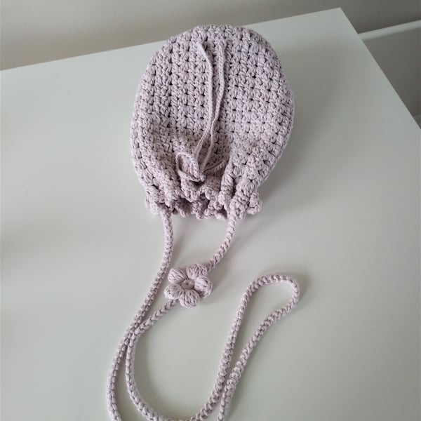 Crochet crossbody bag, handmade, pale lilac