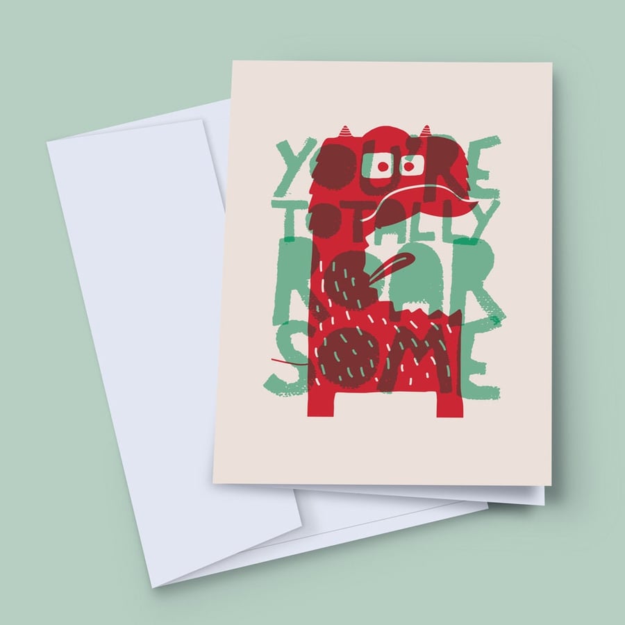 Thank you Card, Valentines Card, Roarsome Card, Monster Card, Birthday Card