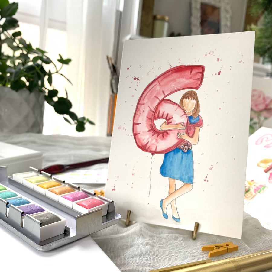6th Birthday Card - Birthday Girl - Original Painting