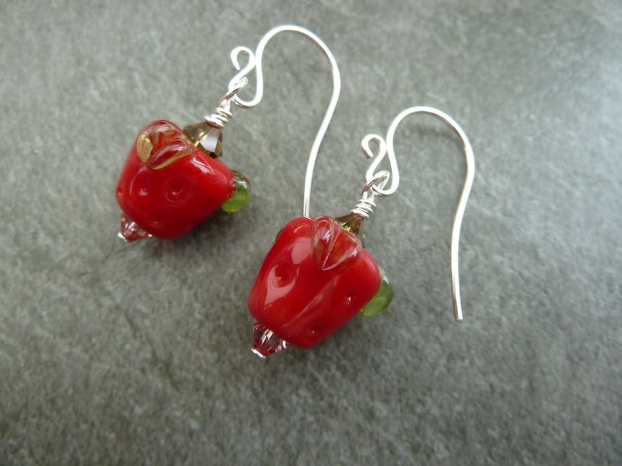 sterling silver glass strawberry earrings