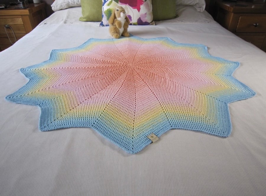 Crochet Baby Blanket in Rainbow Colours, Baby Girl Gift, New Baby Gift