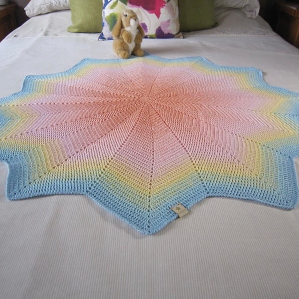 Crochet Baby Blanket in Rainbow Colours, Baby Girl Gift, New Baby Gift