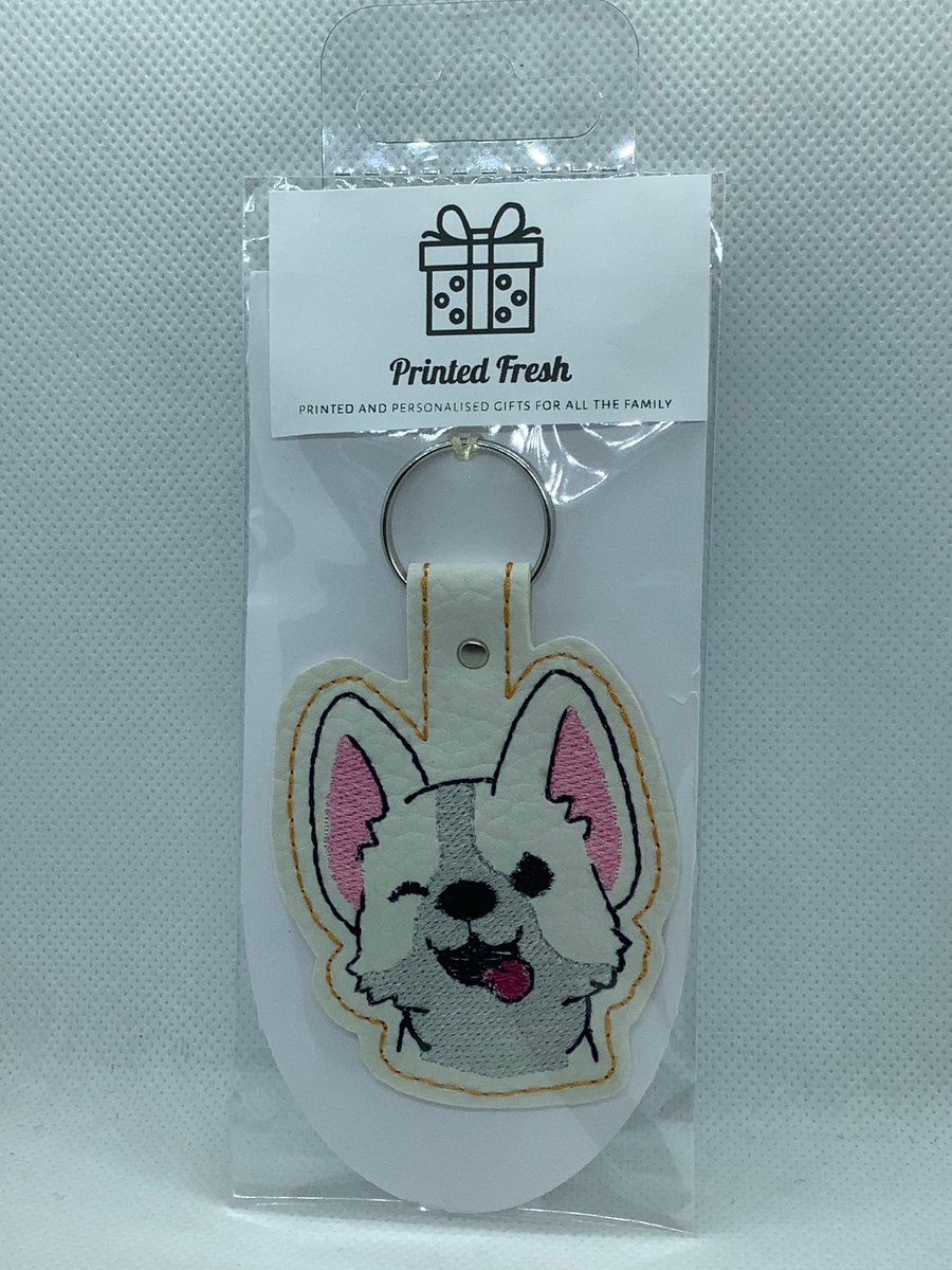 Embroidered Faux Leather  Jack Russell  key ring