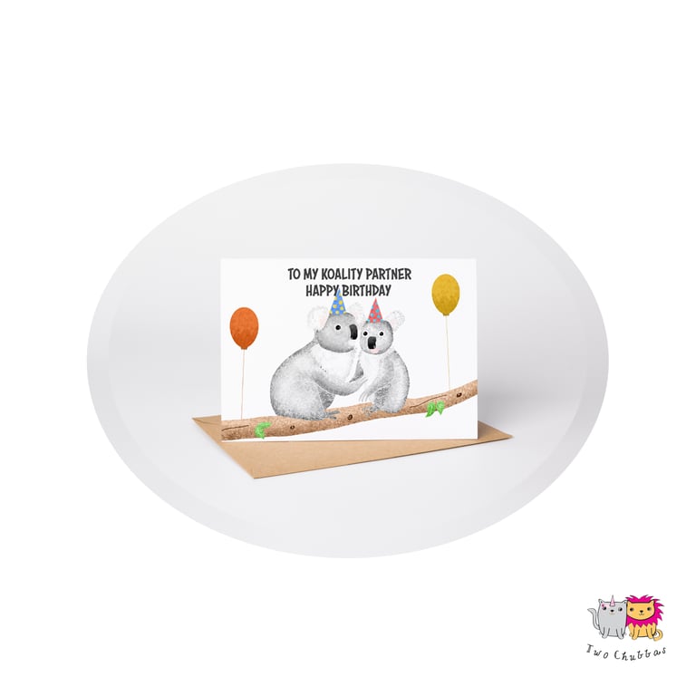 Koala Partner Birthday Card, A6 Birthday Card, Cute Animal Birthday Card