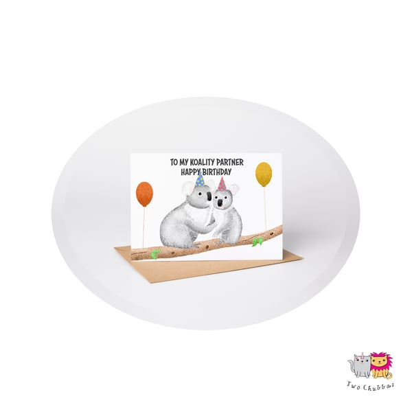 Koala Partner Birthday Card, A6 Birthday Card, Cute Animal Birthday Card