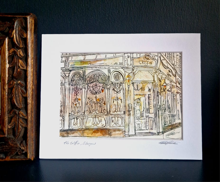 The Griffin Bar, Glasgow Archival Art Print of Original Art Work 5 x 7inch 
