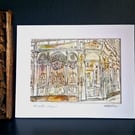 The Griffin Bar, Glasgow Archival Art Print of Original Art Work 5 x 7inch 