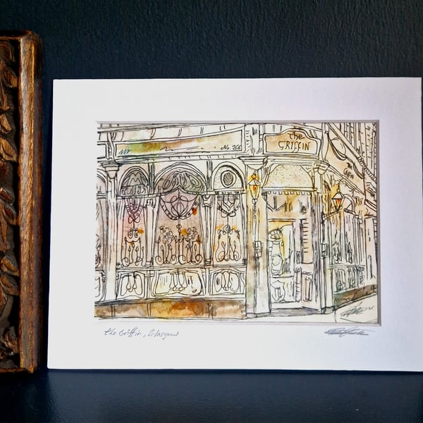 The Griffin Bar, Glasgow Archival Art Print of Original Art Work 5 x 7inch 