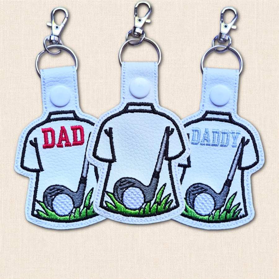 Dad Golf Shirt Keyring - Embroidered Faux Leather Gift