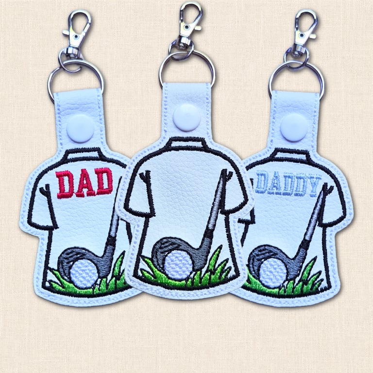 Dad Golf Shirt Keyring - Embroidered Faux Leather Gift