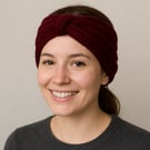 burgundy handknitted earwarmers ribbed pattern headband