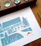 Hospitium York, Wedding venue, Lino Print. Original Linocut Teal and Red - Image 2