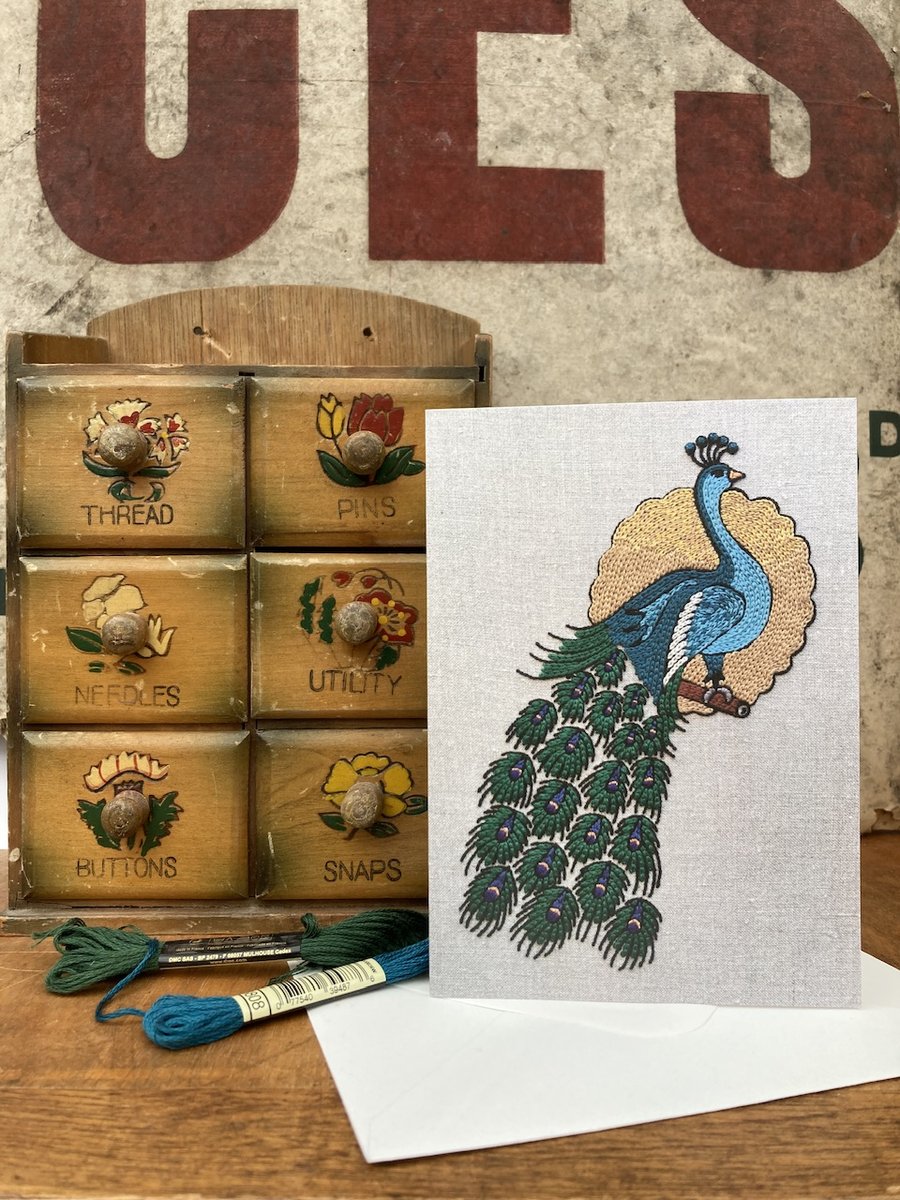 Peacock Tattoo Embroidery Art Blank Greetings Card 