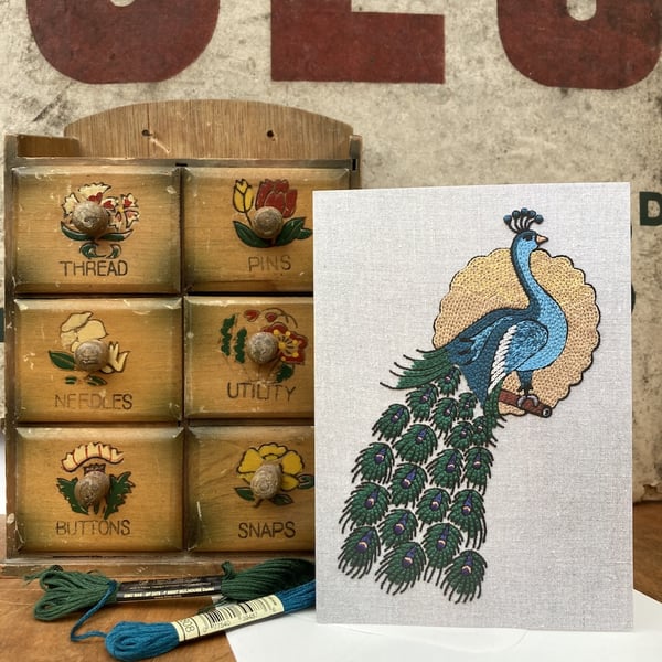 Peacock Tattoo Embroidery Art Blank Greetings Card 