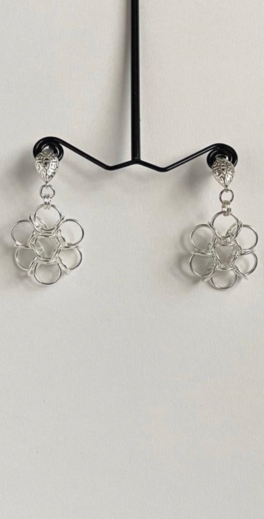 Sterling Silver Flower Chainmaille Earrings