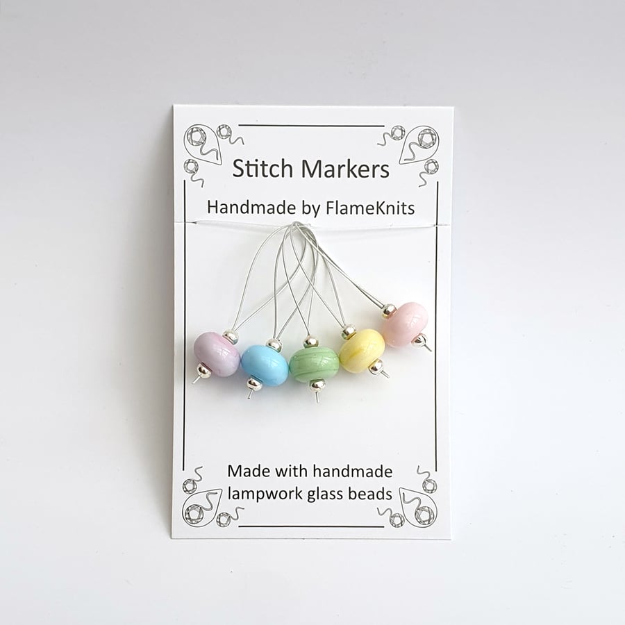 Lampwork Stitch Markers - Pastels 