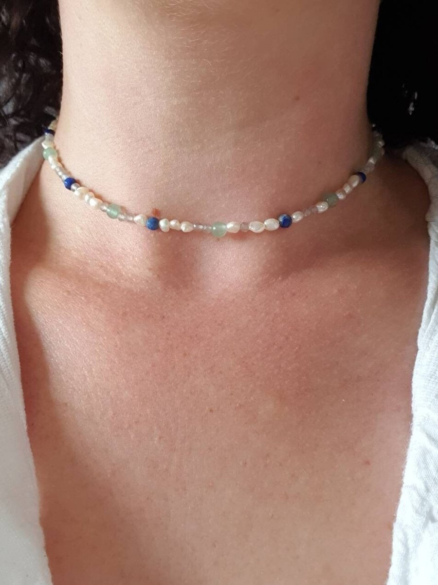Mixed gemstone beaded choker necklace