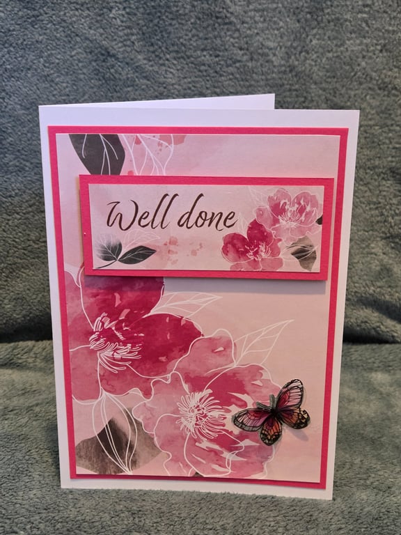 Pink Flower themed 'Well Done' card