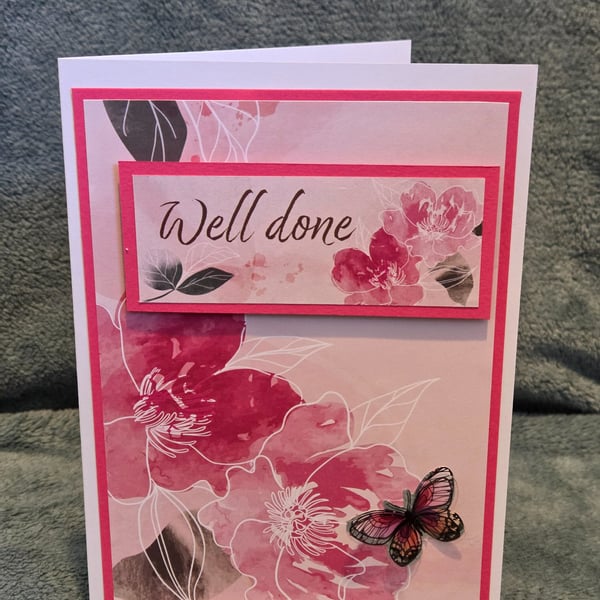 Pink Flower themed 'Well Done' card