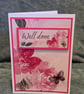 Handmade Pink Floral Well Done Card – Butterfly Congratulations Card - Image 1