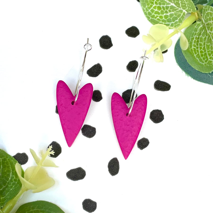 Pink heart hoop earrings 