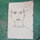 Original pen and ink naive expressionist drawing. A5 handmade torn cotton rag