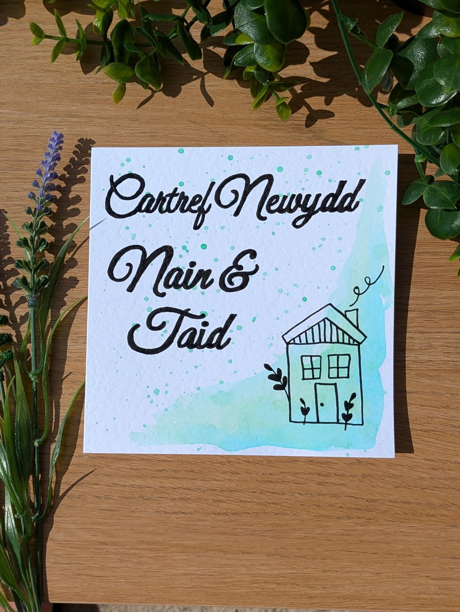 Personalised Welsh New Home Card. Cerdyn Cartref Newydd. Hand painted 