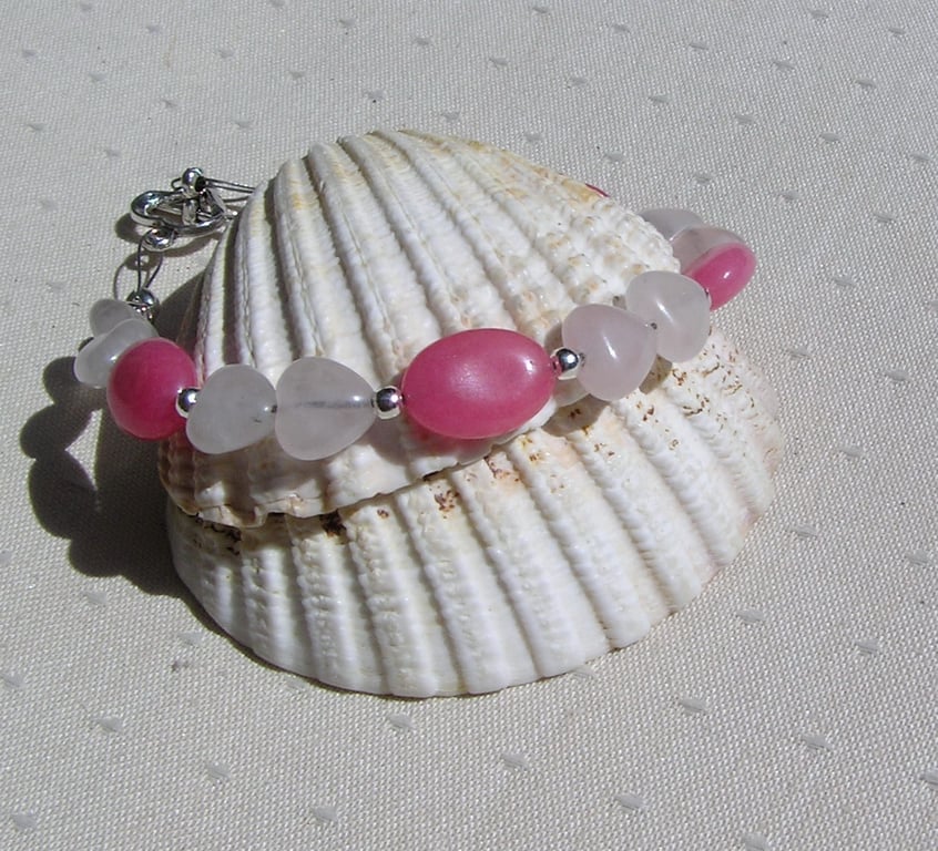 Pink Morganite & Rose Quartz Gemstone Beaded Chakra Heart Bracelet "Rose Love"