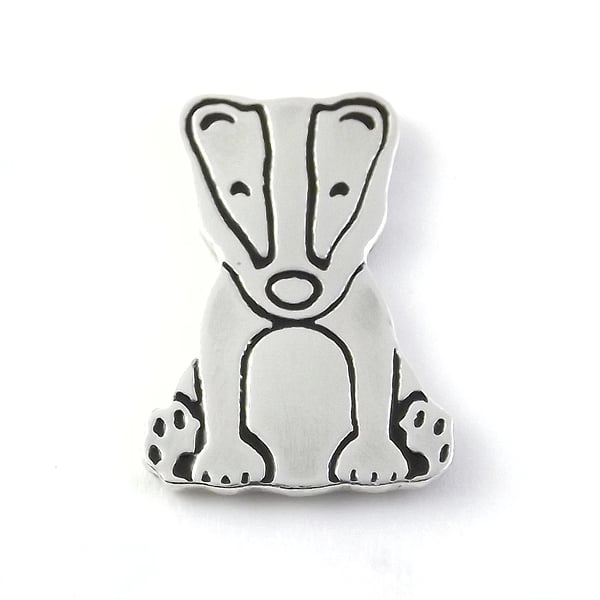 Badger Tie Pin, Badge, Lapel Pin (Large), Silver Wildlife Jewellery Gift for Men