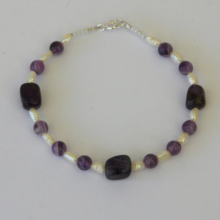 Amethyst and Pearl Bracelet with Sterling Silver