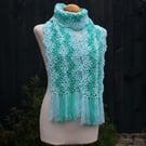 Crochet Stripey Scarf in Aqua and Aspen
