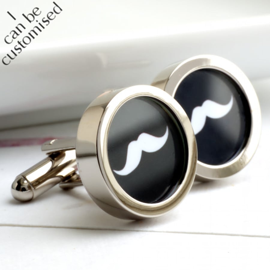Big Mustache Cufflinks in Black and White, Can be made in your choice of colours