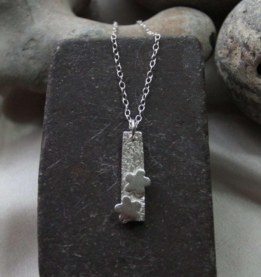 falling flowers fine silver pendant necklace with sterling silver chain