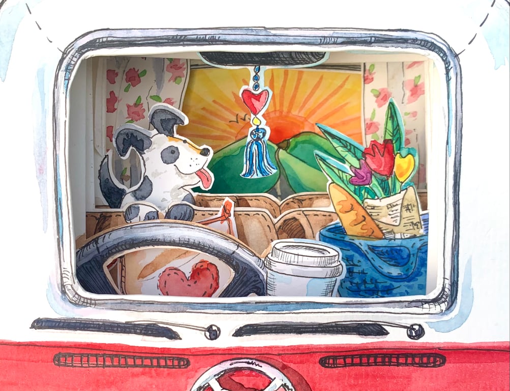 3D Campervan Craft Kit - Make It Yourself pop-up scene, pre-cut papercraft kit