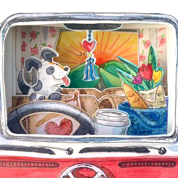 3D Campervan Craft Kit - Make It Yourself pop-up scene, pre-cut papercraft kit